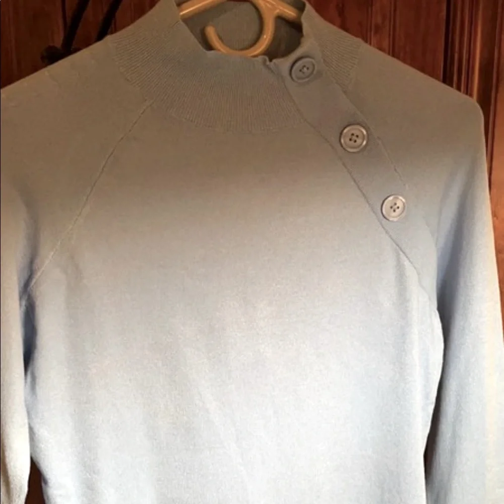 Ann Taylor Blue Sweater, Button Detail, Ribbed Neck. Perfect For Office - Picture 1 of 5